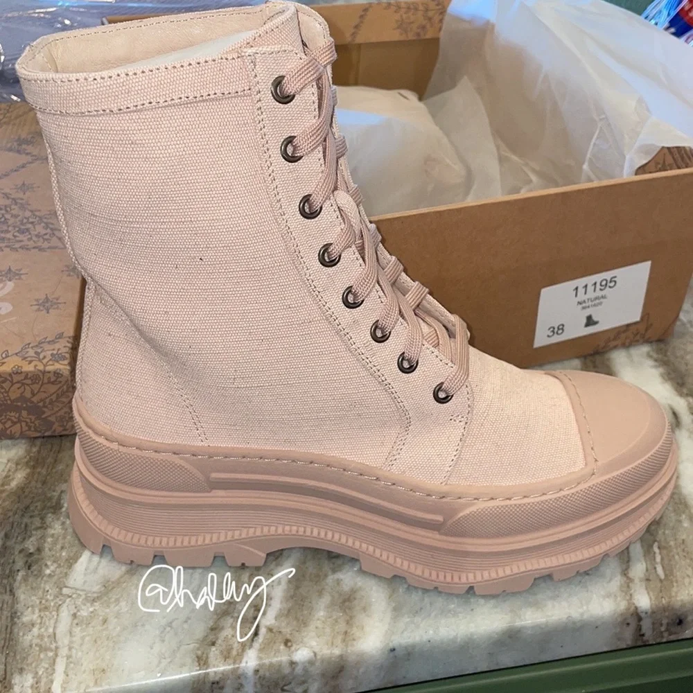 Free People Camp Out Canvas Lace-Up Boots in Natural - Picture 11 of 15